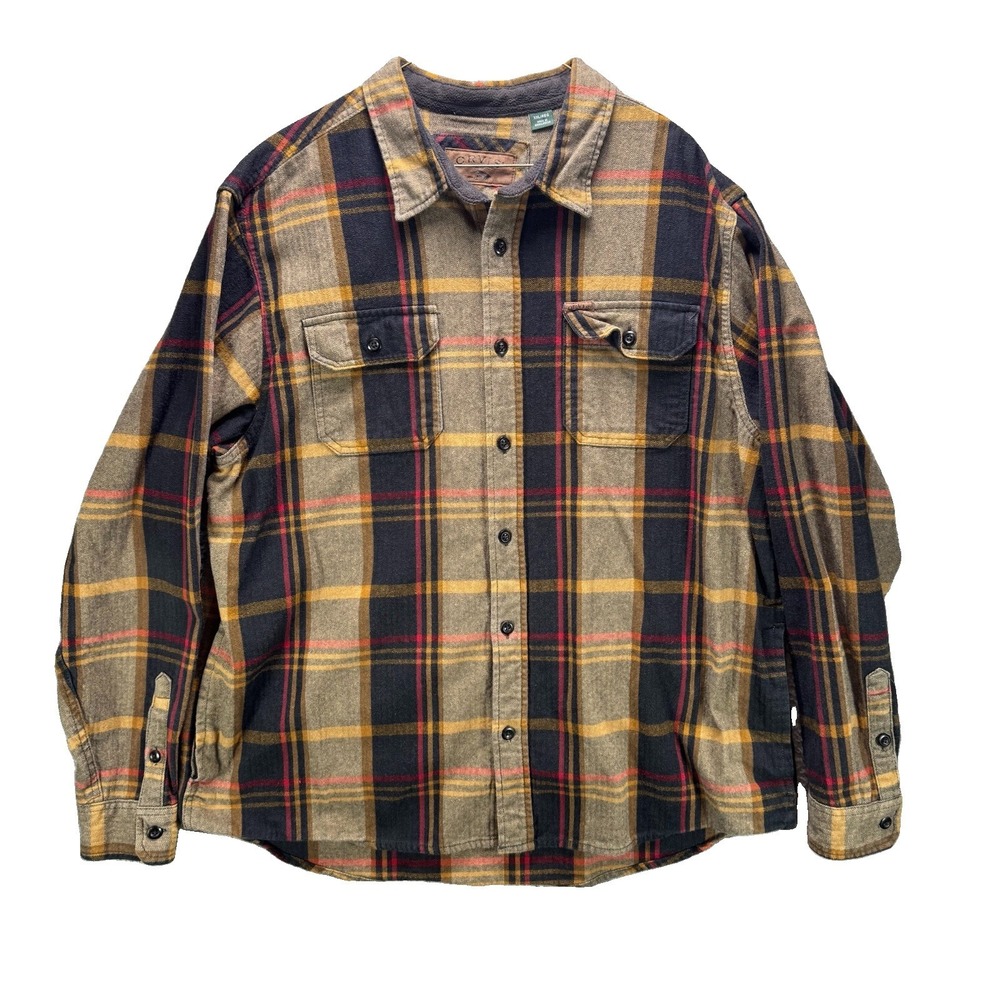 Orvis Flannel Shirt Mens 2XL Plaid Big Bear Shacket Pockets Heavyweight Cabin